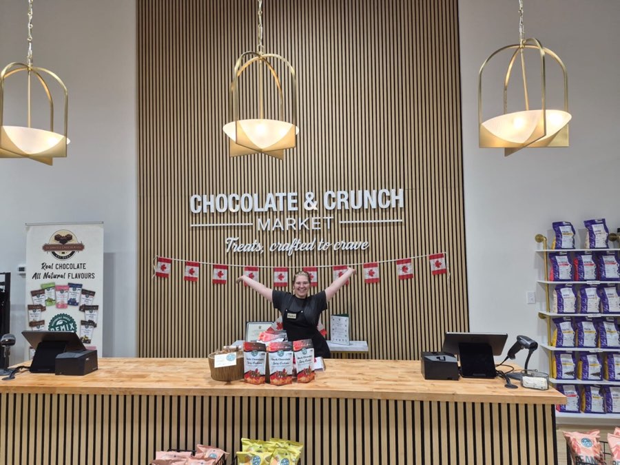 Crunch topped fresh chocolate made in our Niagara factory